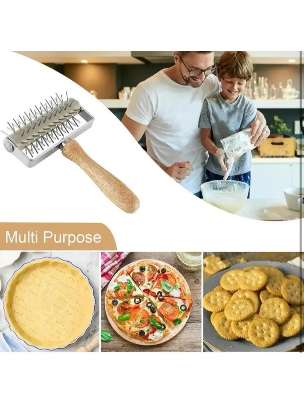 Pizza Pastry Dough Docker Roller Wheel Hole Punch Cake Pie Bread Tool Baking New
